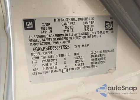 2011 Buick Enclave 1Xl from USA, damaged, VIN 5GAKRBED8BJ317223